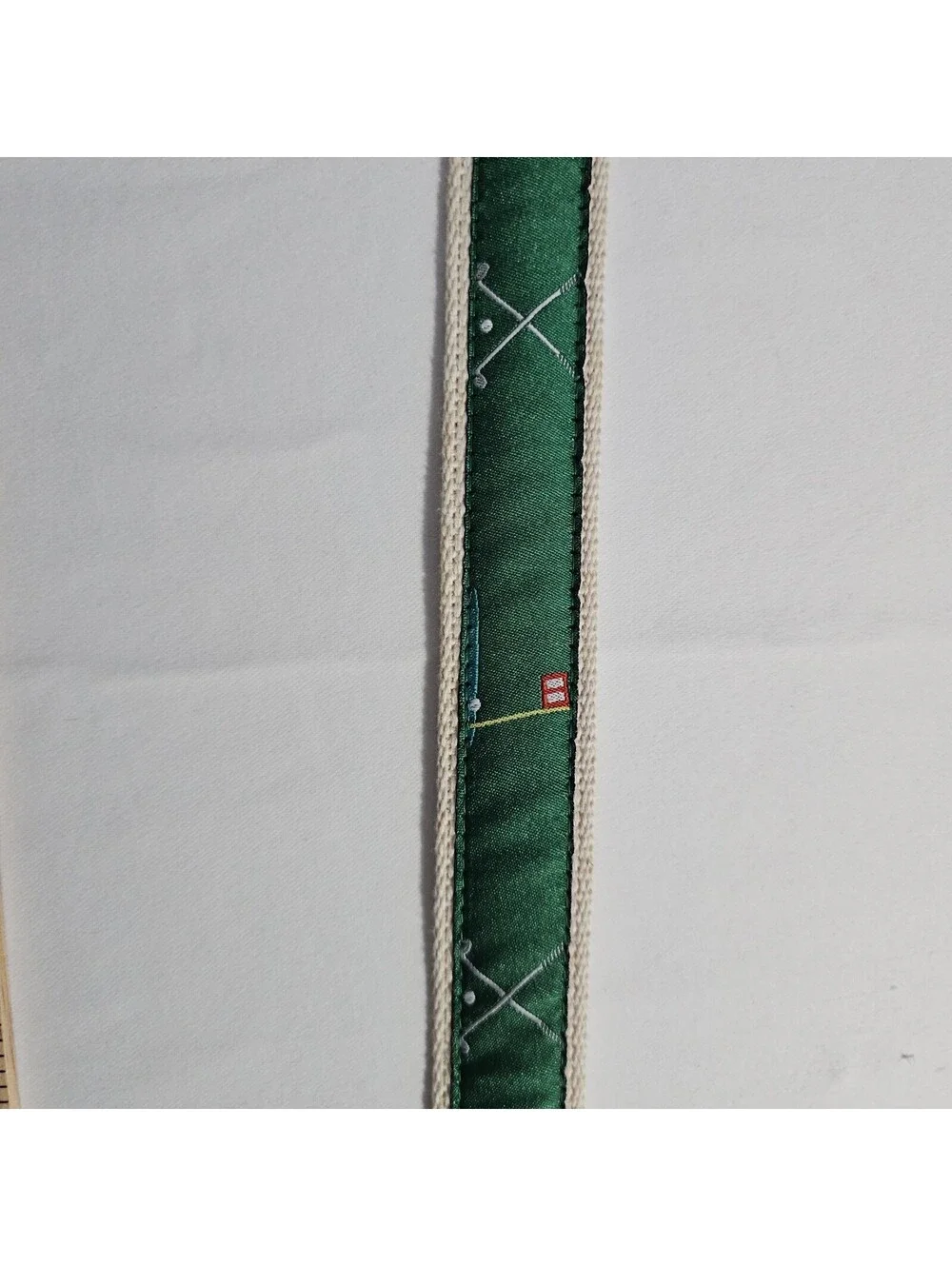 Golf Theme Canvas & Leather Belt Brown Leather Gold Buckle Green Golf Flag Clubs